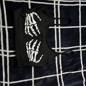 SHEIN Black Crop Bralette with White Skeleton Hand Print